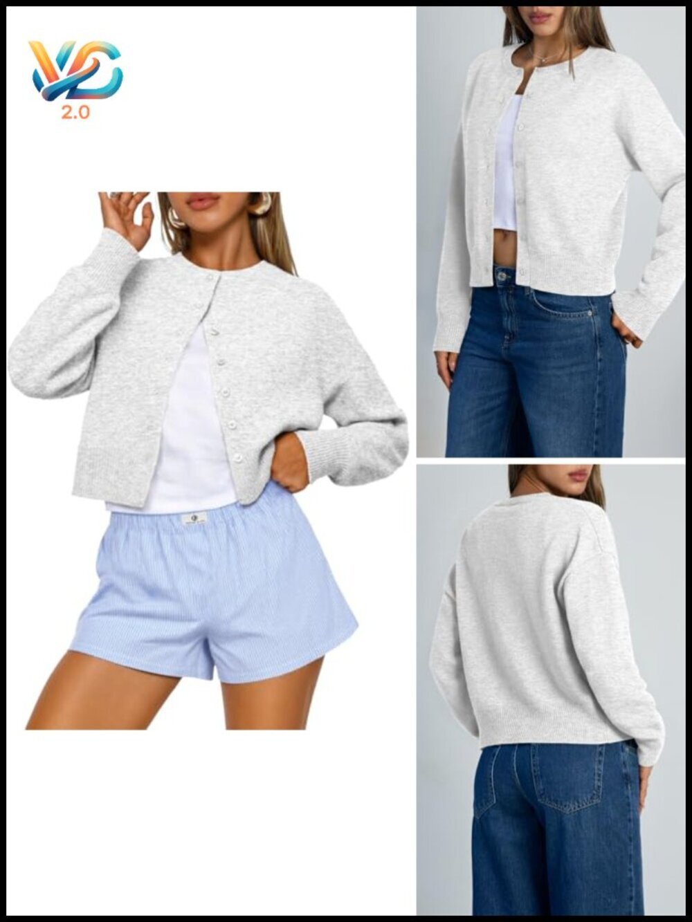 Cropped Cardigan Sweater Open Front Long Sleeve Y2K Lightweight